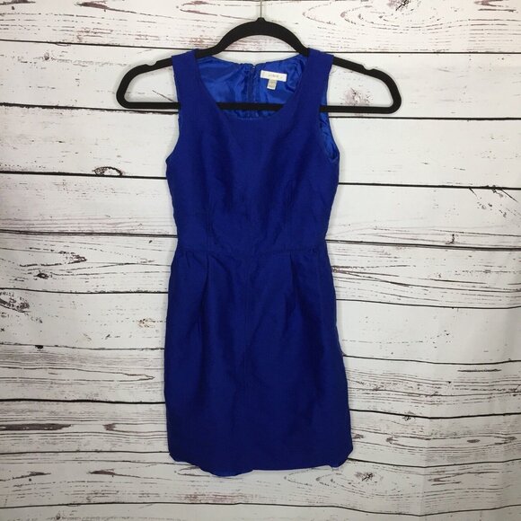 J Crew Womens 2 Blue Dress Fit N Flare Pleated Career Sleeveless Wool Silk K9 - Picture 1 of 5